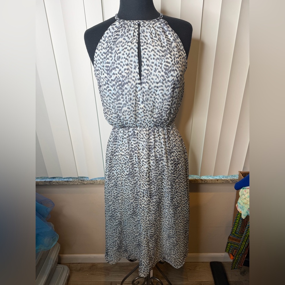 French Connection Elegant Gray Blue Animal Print Halter Dress Size 6